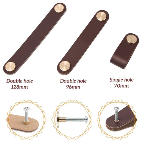4 Pack Faux Leather Drawer Pulls Light Coffee Single Hole Cabinet Handles For Dresser Closet And Kitchen Cupboards, with 24mm screws