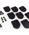 Solid Universal Quick Mount Replacement Brackets For Amp Research Bedxtender Max Sport set of brackets and screws on white background.