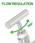 Stainless steel needle valve, 1/2 in NPT female x 1/2 in tube OD, high-pressure flow control, close-up view