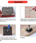 Precision 35mm Cabinet Hinge Drill Jig With Heavy Duty Locator Frame To Dead On Mark Every Hole And Make Quick Door Hardware Installation A Total Breeze For Easy Shop Setups And Pro Builders, showing operation steps.