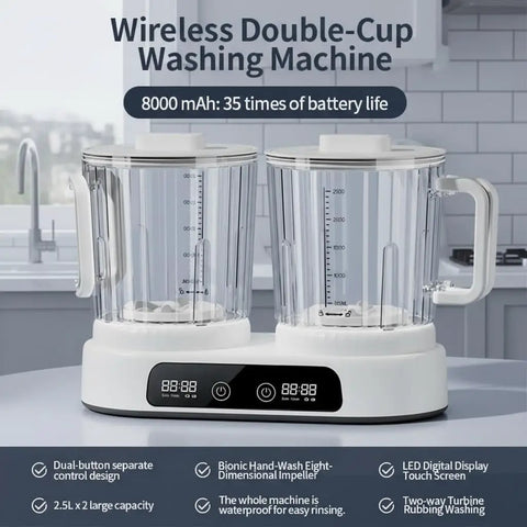 Game Changing 2 In 1 Portable Washing Machine Dual Tub Wireless Mini Washer with dual-cup design for deep cleaning.