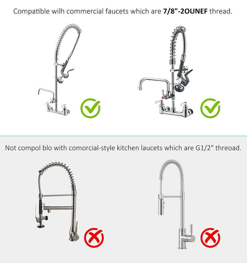 Heavy Duty Pre Rinse Sink Sprayer With Handle Grip Assembly 1.42 GPM Workhorse High Pressure Dish Sprayer faucet compatibility guide