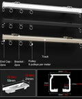 Premium Ceiling Curtain Track System With Smooth Bearing Wheels For Noise Reducing Privacy, Waterproof And Wear Resistant Aluminum Rail Kit Adjustable Length Removable End Caps Perfect Room Divider black and silver aluminum track with rings, 28mm profile