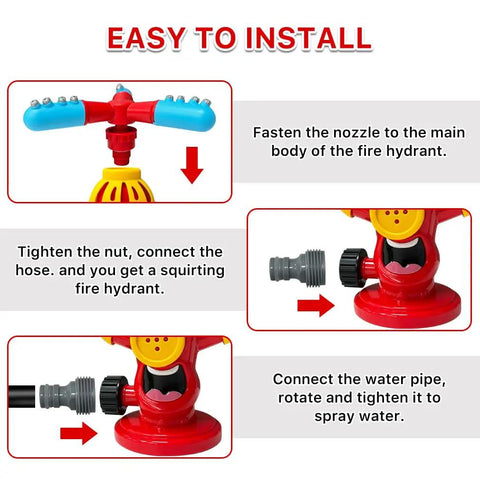 Instructions for assembling the Outdoor Water Sprinkler Toy For Kids Fire Hydrant Style Backyard Sprinkler Attaches To Garden Hose