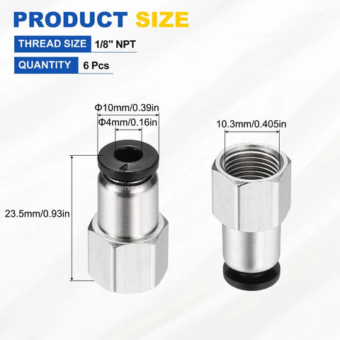 Detailed view of Six Pack Push To Connect Fittings 1/8 NPT Female 0.16 In Tube Nickel Plated Brass Straight Quick Connect