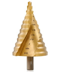 Titanium-Coated HSS Step Drill Bit Set For DIYers, Spiral Groove Design, Twelve Sizes From One Quarter Inch To Two And Three Eighths Inch