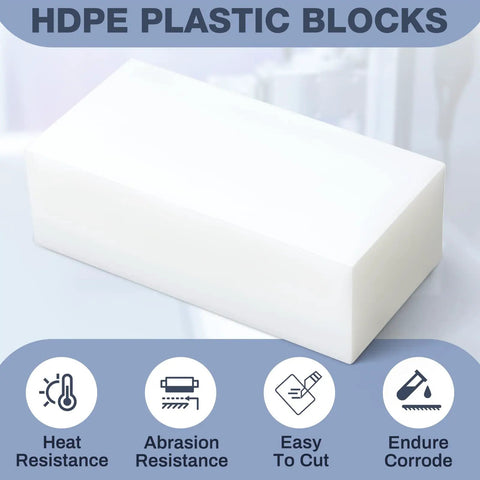 Two HDPE Plastic Blocks 6.2 In By 3.1 In By 2 In Solid Polyethylene for machining prototyping DIY projects home improvement engineering white