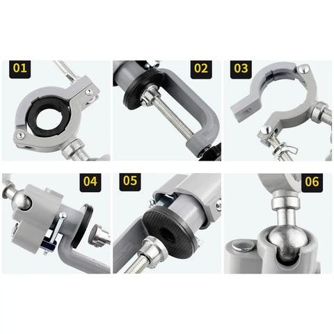 Close-up views of 360 Degree Swivel Vise With Heavy Duty Aluminum Base showcasing clamp parts and rotational mechanism.