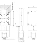 Technical drawing of Heavy Hitter Motorized Linear Translation Stage With Stepper Motor dimensions and features.