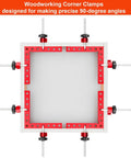 Pro Grade 4 Pack Right Angle Clamp Set For Woodworking, 5.5 Inch Aluminum Alloy Squares installed on a frame
