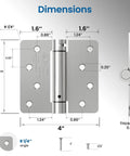 Dimensions of Snag These Heavy Duty 4 Inch Self Closing Door Hinges 2 Pack Spring Loaded Satin Nickel Hardware.