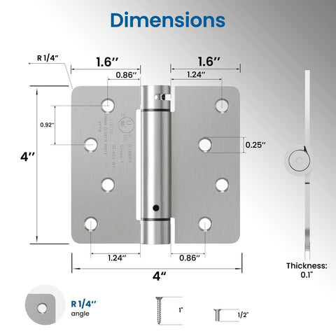 Dimensions of Snag These Heavy Duty 4 Inch Self Closing Door Hinges 2 Pack Spring Loaded Satin Nickel Hardware.