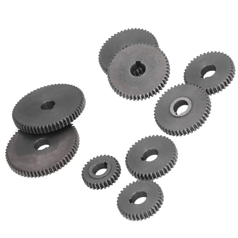 Heavy Duty 9 Piece Metal Gear Set For Mini Lathe Precision Machined Rust Proof Replacement Parts T60 T50 T45 T40 T35 T30 CJ0618 Compatible showing various gears.