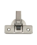 Two Pack Pie Cut Corner Overlay Hinges for Bi-Fold Cabinets, 70 Degree Self-Closing Concealed Doors, metal hinge close-up