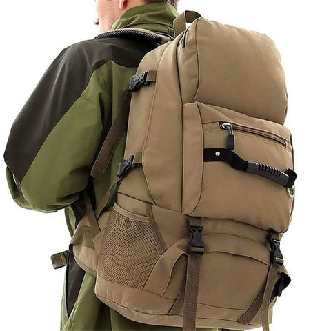 Khaki Lightweight Outdoor Daypack With Multi Layer Design For Easy Organization Ideal For Hiking Camping Climbing And Running Durable Polyester Build