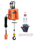 3 In 1 Electric Hoist Winch 1100 Lb Capacity 1500W Portable Power Winch with wire rope, remote, gloves, and accessories