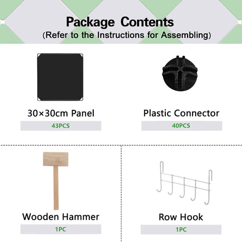 Package contents of 12 Cube Storage Organizer Shelving Unit With DIY Plastic Modular Book Shelf Cubby Cabinet In Black including panels and connectors.