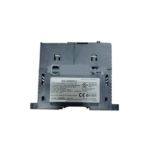 Compact CP1L Series PLC Module With EM30DR-D And EM30DT1-D IO For Industrial Automation Programmable Logic Controller For Machinery Control Reliable Plug-And-Play Setup Heavy-Duty 24V DC PLC Hardware Upgrade rear view with label
