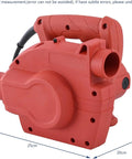 Pro Grade Beast 1600W Two In One Blower Vacuum Combo, red plastic construction, showing side view and dimensions for workshop cleanup.