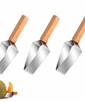 Triangular Watermelon Cutter With 304 Stainless Steel Blade, textured edge, wooden handle, slicing cantaloupe wedge