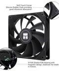 TL-C12C X3 120mm PWM CPU Fan with S-FDB Bearing, showcasing vibration-absorbing rubber pads and S-FDB magnetic design