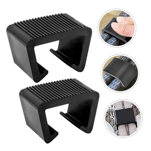Close-up of black clips from Eight Piece Outdoor Furniture Clips Set For Rattan Chairs And Sofas Easy Install No Slip Grip