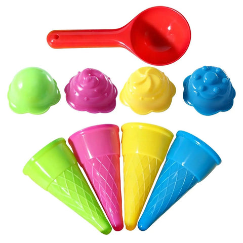 Epic Ice Cream Sand Toys Cone Mold Set For Beach And Backyard Play with colorful molds and scoop.