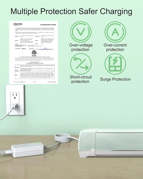 Power Cord Replacement For Cricut Cutting Machines Like Explore Air 2 Expression 2 Explore Air Explore One Create Mini And More 18V Charger Power Supply White with safety icons