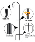 Parts description of Adjustable 32 Inch Shepherds Hooks For Outdoor Garden Decor Hanging Lanterns Plants Bird Feeders Solar Lights Mason Jars Wreaths And Wedding Aisle Displays 2 Pack with rubber plug, matte coating, and 3-prong base.