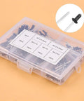 Premium Aluminum Blind Rivet Assortment Kit For DIY Projects With 4 Sizes M2.4 M3.0 M3.2 M4 In Sturdy Box, top view display.