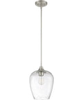 One Light Brushed Nickel Mini Pendant With Clear Seeded Glass Shade Sloped Ceiling Compatible Hanging Light