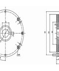 Technical drawing of Beefy Torque Electromagnetic Brake TQEB2-200 200NM with dimensions and specifications.