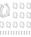 Clear T6 U Clip Light Holder Bracket For LED Tube Fixtures, with screws, 12-pack, plastic clamp for T5 tubes, visible arrangement