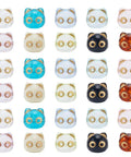 Colorful Acrylic Cat Beads Kit 100 Pcs, cute 3D cat face spacers for jewelry making, shown in various colors in rows