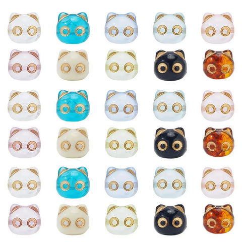 Colorful Acrylic Cat Beads Kit 100 Pcs, cute 3D cat face spacers for jewelry making, shown in various colors in rows