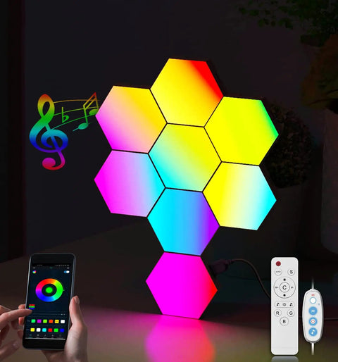 Hexagon LED Light Panels 8 Pack With App Control And Remote RGB Wall Lights for ambient mood in room