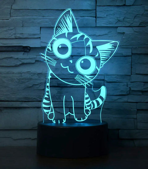 Cat Night Light 3D Illusion Lamp With Seven Color Auto Change And Touch Control Bedside Table Lamp For Nursery And Home Decor Cute Cat Gift For Women Holidays And Xmas Purrfect Night Glow featuring a glowing cat silhouette in blue light.