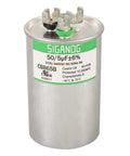 50 5uF Dual Run Capacitor CBB65 370V 440V For Air Conditioners, Condensers And Heat Pumps, round with labeled connectors