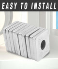 Stack of 20 Piece Carbon Steel Square Shims For One And Five Eighth Inch Strut Channel And One Half Inch Bolted Joints Built Tough Heavy Duty Construction And Repair Shim Set For Even Load Distribution And Stable Connections on a window sill.