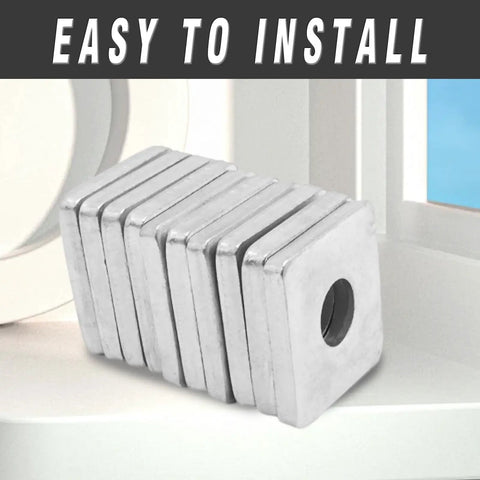Stack of 20 Piece Carbon Steel Square Shims For One And Five Eighth Inch Strut Channel And One Half Inch Bolted Joints Built Tough Heavy Duty Construction And Repair Shim Set For Even Load Distribution And Stable Connections on a window sill.