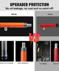 Comparison of Heavy Duty 4 Ton Porta Power Kit hydraulic ram with TPU sealing versus competing product showing wear and leakage.