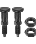 Badass 2 Pack Push Fit Ball Nose Spring Plunger M10x1 Thread 5mm Pin Diameter with nuts in black finish.