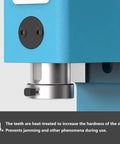Close-up of Precision Manual Arbor Press Featuring Smooth Lever Action 1 Ton Capacity, showing heat-treated teeth for durability.
