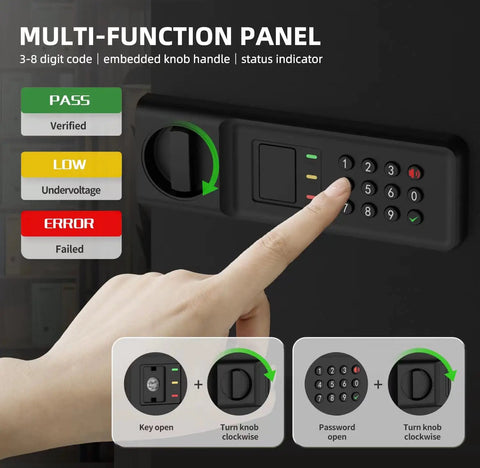 0.8 Cubic Foot Electronic Safe With Digital Keypad For Home Or Office, user entering code on multifunction panel
