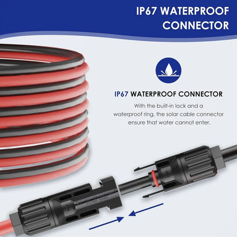 Waterproof Solar Cable Gland Entry Housing And Junction Box For Roof Panels On RVs Boats Campers Vans Buildings Garages And Shacks With 10 Ft 10AWG Solar Extension Cable Connector No-Fuss Install.