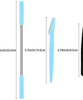 14 Piece Facial Hair Remover Set With Spring Epilators Eyebrow Razors And Tweezers Portable At Home Hair Removal Kit For Women Face Chin Lip Cheek Neck Gentle Pain Free Root Removal - Close up of spring epilator, razor, tweezers with dimensions.