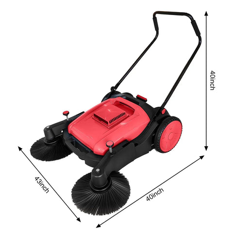 42 Inch Walk Behind Floor Sweeper With 15 Gallon Hopper For Industrial Use. Heavy Duty Hand Push Broom Cleaner For Warehouses Garages And Barns. No Power Needed Manual Sweeping Solution For Large Debris And Dust Cleanup.