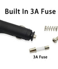 12V DC Auto Cigarette Lighter Power Adapter Cable With 5.5X2.1MM DC Plug And Switch Button showing built-in 3A fuse components.
