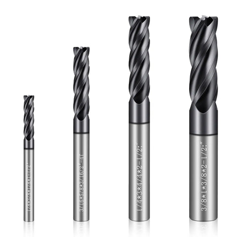 Carbide End Mill Set 4 Flute Square End Mills For Alloy Steel Hardened Steel Metal CNC Engraving And Milling One Eighth Inch