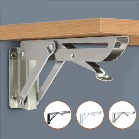 2 Pack Stainless Steel Folding Angle Brackets Iron Triangle Wall Mounts For Shelves Benches Tables And Tools White 8 Inch